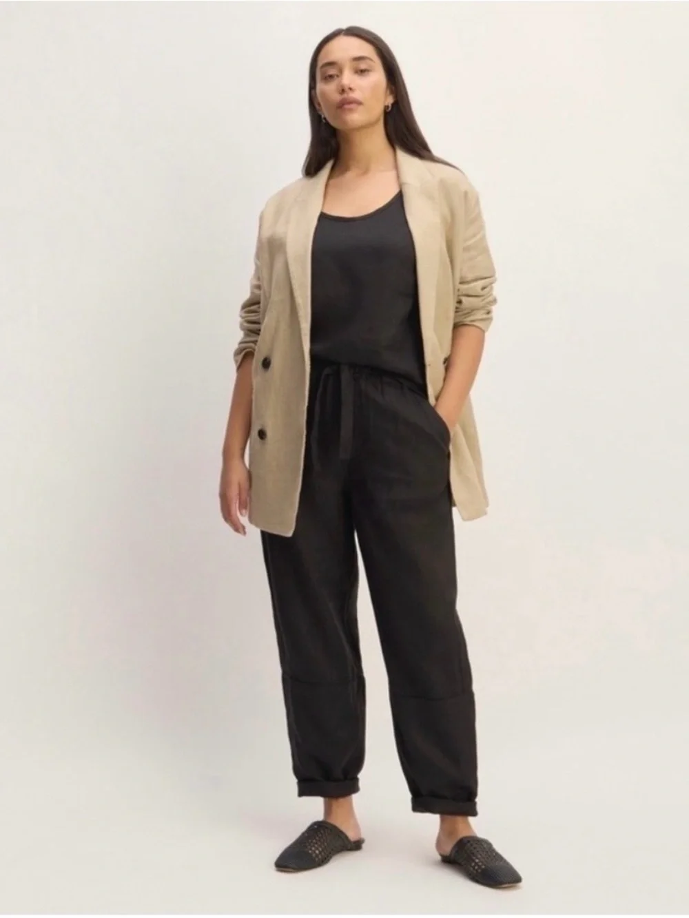 Everlane pull on linen barrel pant